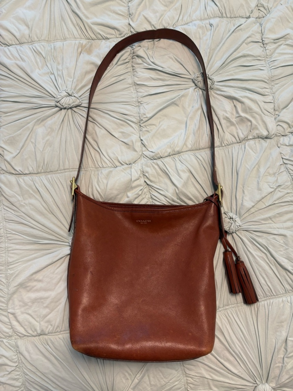 Coach Chestnut Brown Leather Shoulder Bag with Tassel
